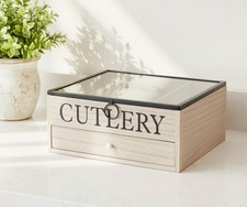 Vintage Wooden 5 Compartment Window Lid Cutlery Utensil Organiser Rack Holder