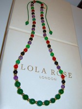 LOLA ROSE **RARE** SLOANE SQUARE NECKLACE GREEN AGATE ADJUSTABLE NIKKI & ME  QVC