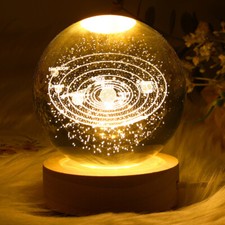 3D LED Planet Night Light Bedside Solar System Crystal Ball Table Lamp UK