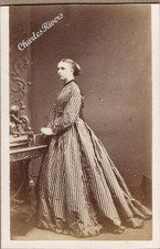 BRIGHTON TRIMMED CDV LADY IN UNUSUAL STRIPED DRESS VICTORIAN FASHION #D4183