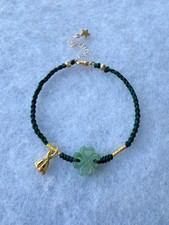 Handmade Gemstone Woven Bracelet Genuine Carved Jade Flower Adjustable