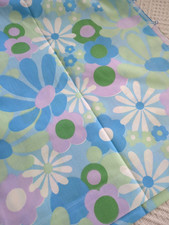 Vintage Flat Sheet Blue Purple Green Flowers Floral Single Fabric 70s 80s NEW