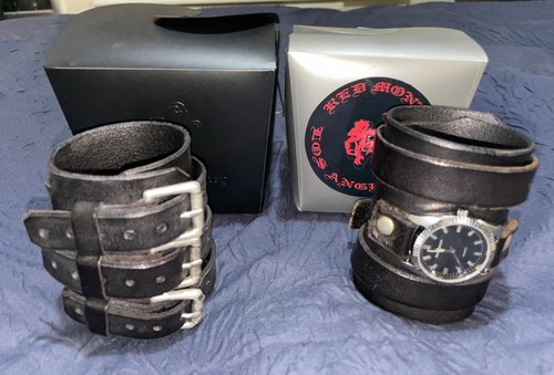 Red monkey leather cuffs - red,
