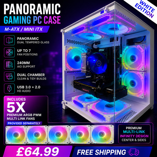 White panoramic gaming case - panoramic,