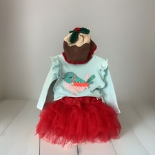 Baby Next Red Christmas Tutu Skirt & Pudding Hat & George Top Age 12-18 Months