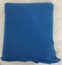 Vintage Retro Blue Lan-Air-Cel All Wool Cellular Honeycomb Blanket #VE