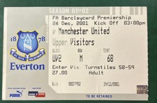 2000 Everton  V Manchester United Match Ticket Stub Football 2001 Football