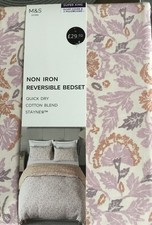 M&S Non Iron Reversible Bedset Superking Pink Mix Cotton Blend BNWT