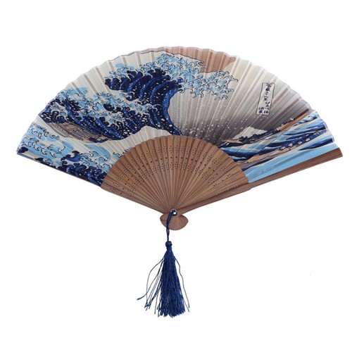 Silk hand fan japanese wave - hand,