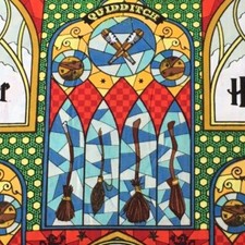 Harry Potter© Stained Glass Broomsticks 100% Cotton Fat Quarter, Half or Whol...