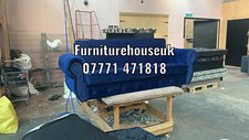 Three Seater Bed Settee Sofa In Blue Plush Velvet With Storage