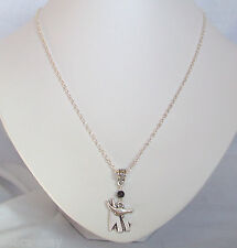 Egyptian Anubis Jackal God Black Onyx Amulet Silver Plated 21" Chain Necklace