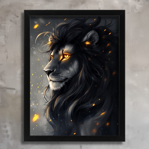 Majestic black lion - majestic, art