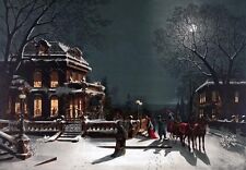 XM6 Vintage Night Christmas Eve Snow Scene Fine Art Poster Print A1/A2/A3/A4