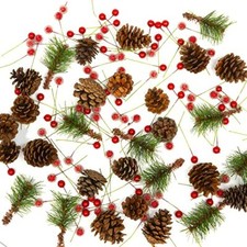 130 Piece Realistic Pine Cone & Berry Decorations | DIY Christmas Ornament
