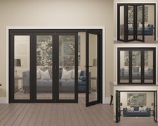 Internal Bifold Doors Black Contemporary Style 1 Lite Clear Glass - Pre-finished