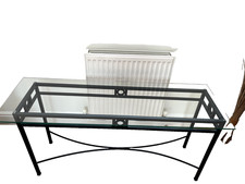 Console Occasional Table, Glass Topped, Blacksmith Made Wrought Iron Base.