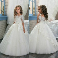 Princess Half Sleeve Lace Flower Girl Dresses Kids Holy Wedding Communion Gown
