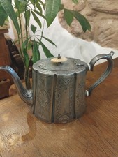 Antique Victorian Britannia Metal Tea Pot, highly decorative and embossed design
