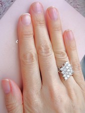 *DAZZLING* DIAMONIQUE CLEAR STATEMENT RING STERLING SILVER SIZE P USA 7.75  QVC