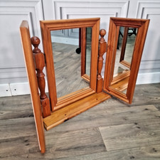 Vintage Rustic Pine Tri-Fold Vanity Mirror – Freestanding Dressing Table Tilt