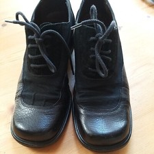 Vintage Luc Berjen French Black Lace Up Heel Shoes Leather Square  Brouges  4.5