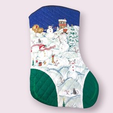 Vintage Quilted Christmas Stocking Snoman Christmas Scene 30"X 13" Large