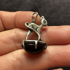 Vintage Hallmark Sterling Silver Little Reindeer Agate Fob Pendant