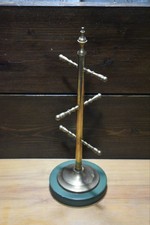 Vintage Brass Mug Tree With Wooden Base - Brass - Dark Green Base