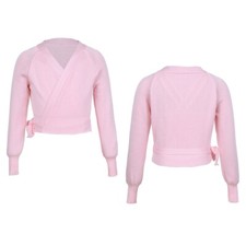 UK Girls Ballet Knit Wrap Tops Long Sleeve Kids Gym Ballroom Sweater Cardigan
