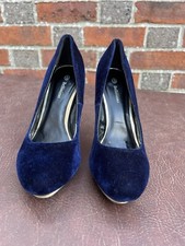 Stunning Bellíssimo Velvet Navy Blue And Gold Platform Stiletto Court Shoes 39/6