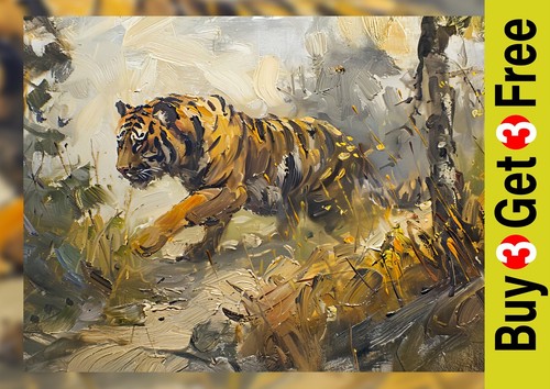 Powerful tiger stalking - tiger, 5"x7