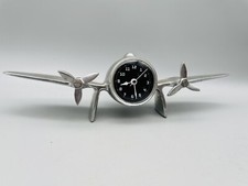 VINTAGE CAST ALUMINIUM AIRCRAFT AIRPLANE RAF AVIATION CLOCK DESK MANTEL VGC
