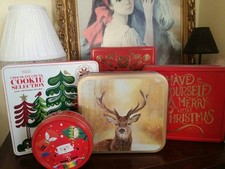 5 x ASSORTED EMPTY CHRISTMAS TINS BISCUIT TINS MARKS & SPENCER TESCO & UNBRANDED