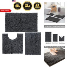 Bathroom Rugs Set Non Slip Bath Mat Washable Chenille 3 Piece Bathroom Carpet
