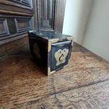 Oriental Black Lacquered Playing Card Box With Hidden Lock And Brass Mount