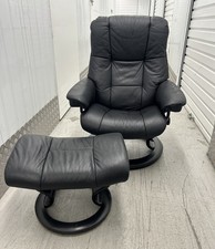 Ekornes Stressless Mayfair Black Leather Armchair Medium Size + Footstool 2018