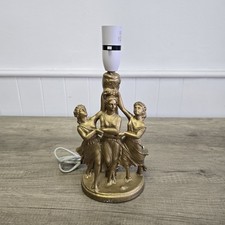 Vintage Mid Century Italian Plaster Gold Cherub Table Lamp Light Working 