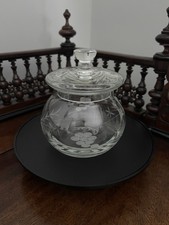 Vintage Etched Glass Lidded Preserve Jam Pot / Lidded Sugar Bowl
