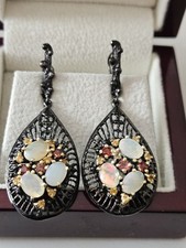 Welo Opal Garnet Citrine 925 Silver Gold Black Rhodium Drop Dangle Earrings