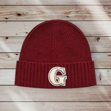 Gant Fold Up Unisex G Badge Beanie Wool Blend Hat ox Blood Maroon One Size