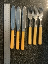 Set 6 Faux Bone Handled Vintage Cutlery Knives S15