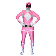 Adult Pink Power Ranger Morphsuit Men Women Superhero Fancy Dress Costume M–XXL
