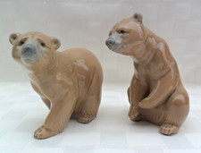 RARE VTG PAIR OF 2 LLADRO FIGURINES BROWN ATTENTIVE BEAR & SEATED BEAR EXCELLENT