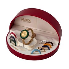  ALFEX of Switzerland Gold Watch Change Bezel Multicolor Ladies Wristwatch 