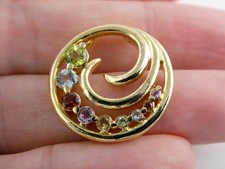 FAS Gilt Sterling Silver Rainbow Gemstone Wave Slide Pendant 925 3.9g 22.58mm