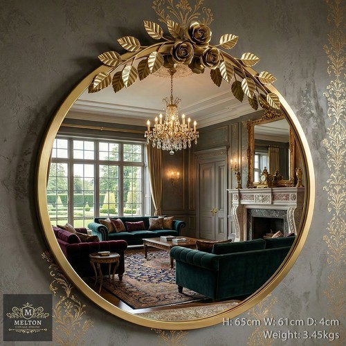 Large round golden wall mirror - golden,