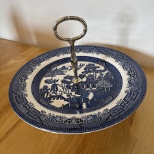 Blue Willow Plate Churchill Cake Sandwich Stand Afternoon Tea One Layer Handle