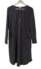 Poetry Women's Hemp Cotton Grey Leaf Print Pockets Dress - UK 12