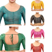 Women's Brocade Readymade Saree Blouse Traditional Bollywood Choli Wear Crop Top